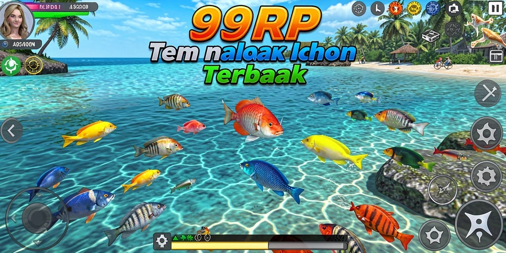 Gameplay seru Tembak Ikan di 99RP dengan ikan berwarna-warni.