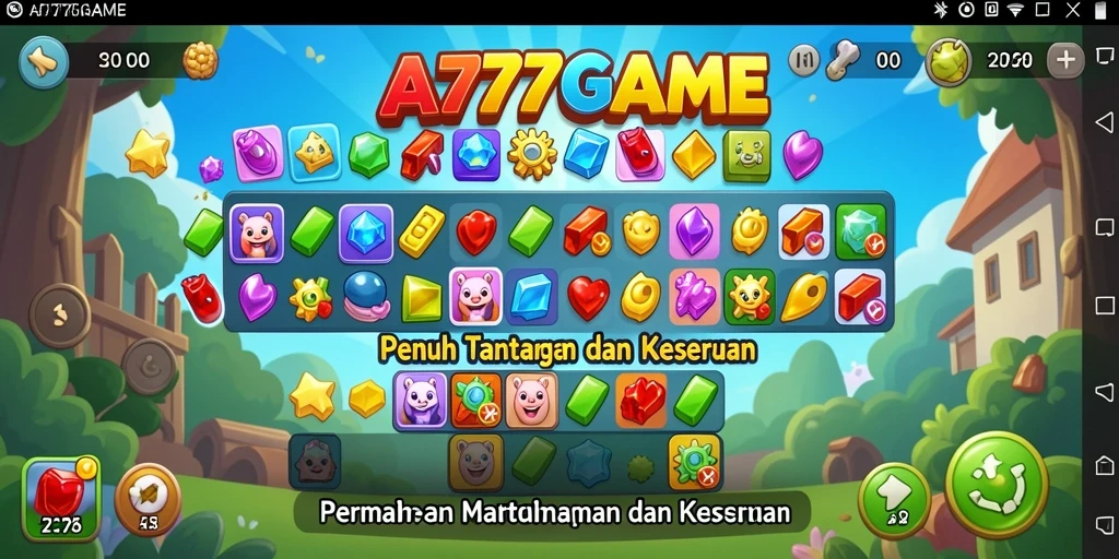 Screenshot utama A777GAME menampilkan permainan Match-3 yang seru.