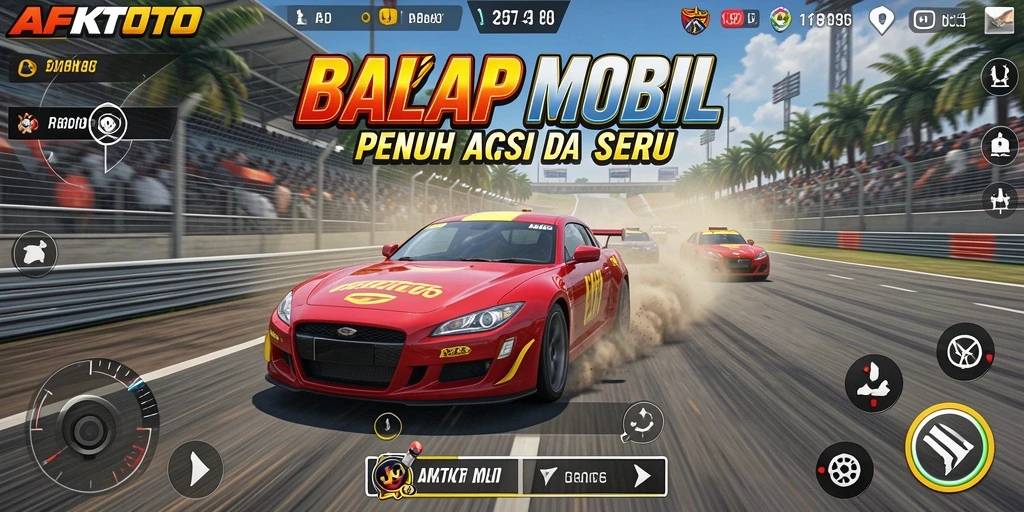 Tangkapan layar gameplay AFKTOTO menampilkan balapan mobil yang mendebarkan.