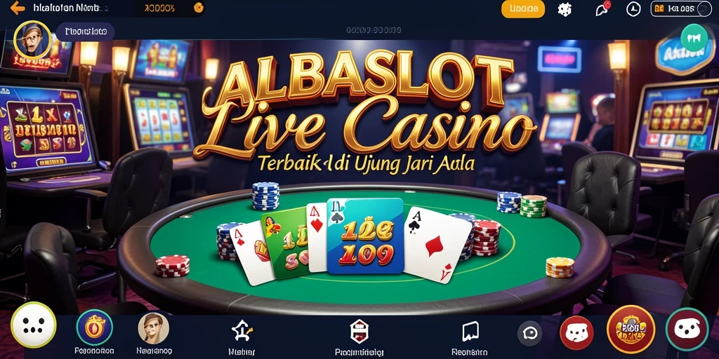 Screenshot gameplay ALBASLOT yang menampilkan dealer langsung dan suasana kasino.