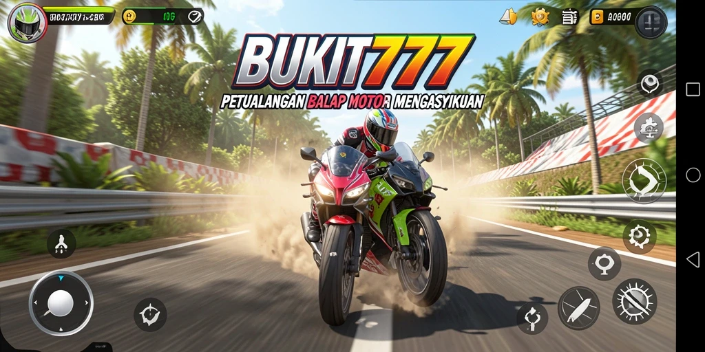 Screenshot utama BUKIT777 menampilkan aksi balap motor yang menarik.