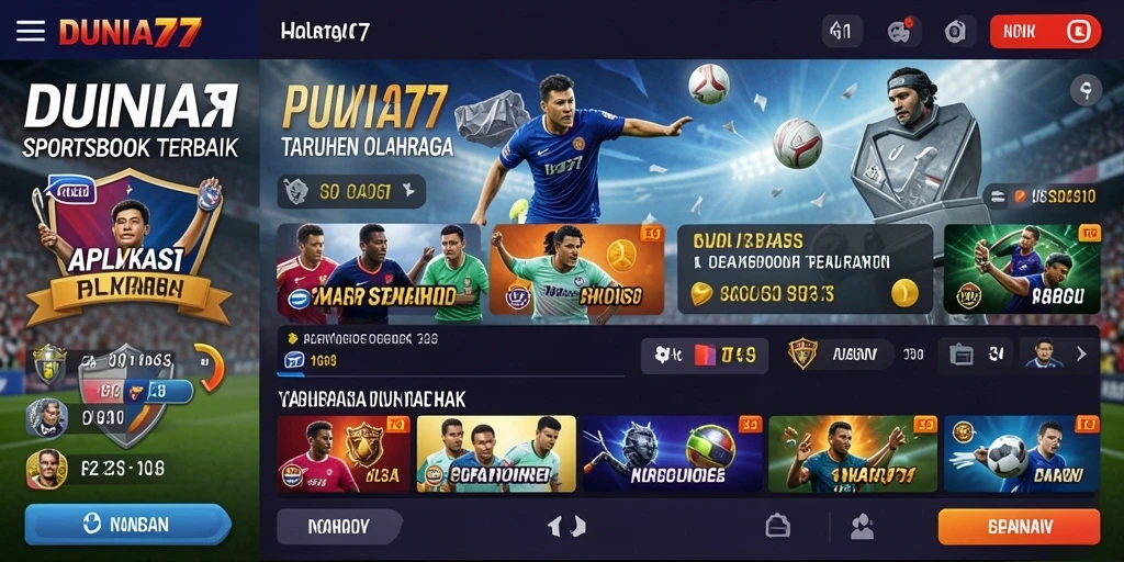 Screenshot utama DUNIA77 menunjukkan antarmuka sportsbook yang menarik.