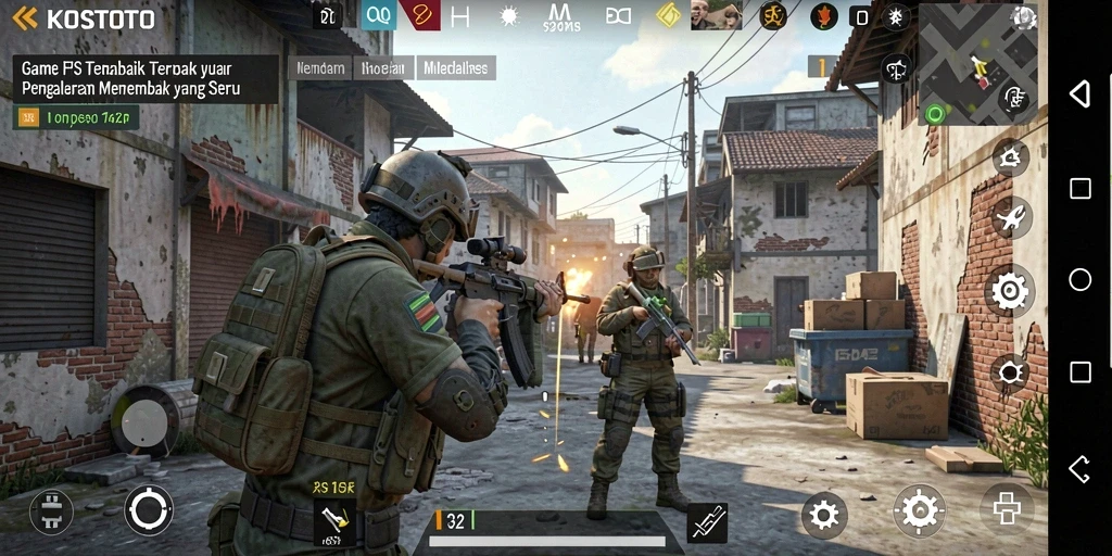 Screenshot KOSTOTO menampilkan pertempuran FPS yang intens dan mendebarkan.