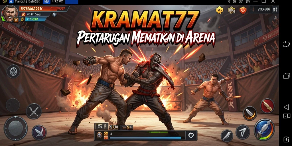 Tampilan gameplay KRAMAT77 yang mendebarkan saat bertarung di arena.