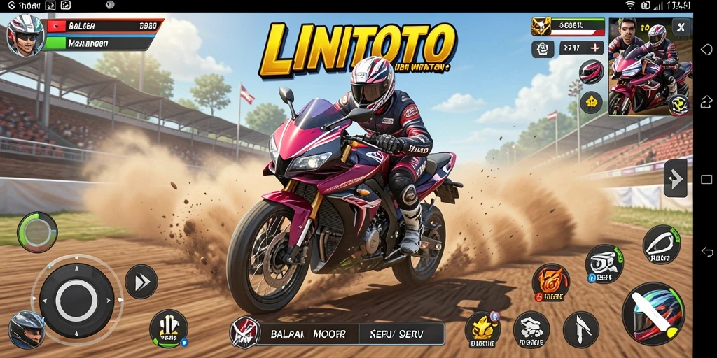 Tampilan gameplay seru dalam LINITOTO saat balapan motor.