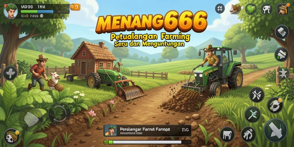 Tampilan gameplay <strong>MENANG666</strong> yang menawan dengan lahan pertanian yang subur.