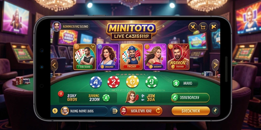 Screenshot gameplay Live Casino MINITOTO menampilkan suasana permainan yang mendebarkan.