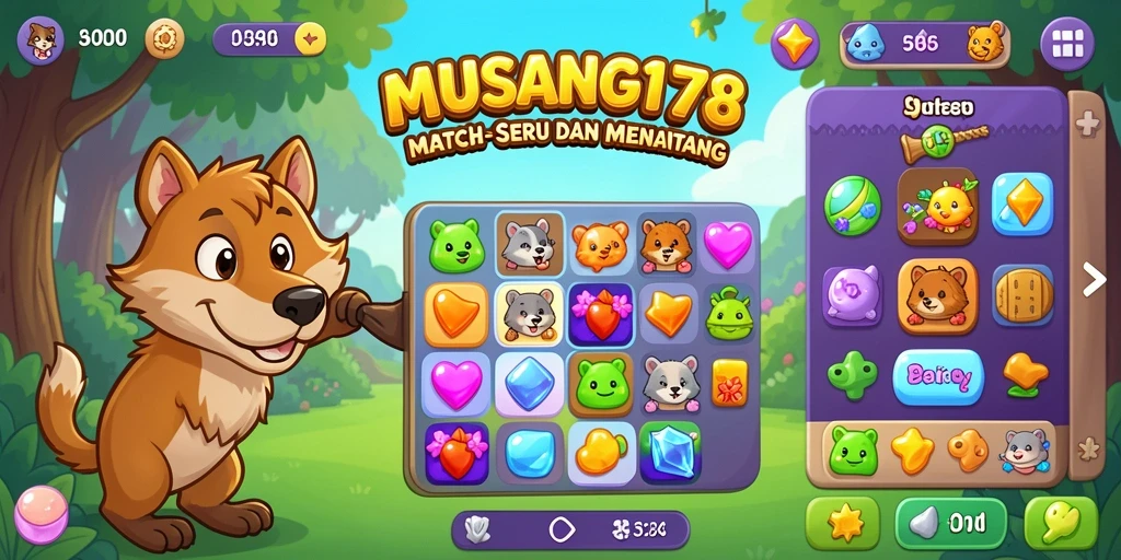 Tangkapan layar gameplay MUSANG178 menampilkan momen seru saat mencocokkan permata.