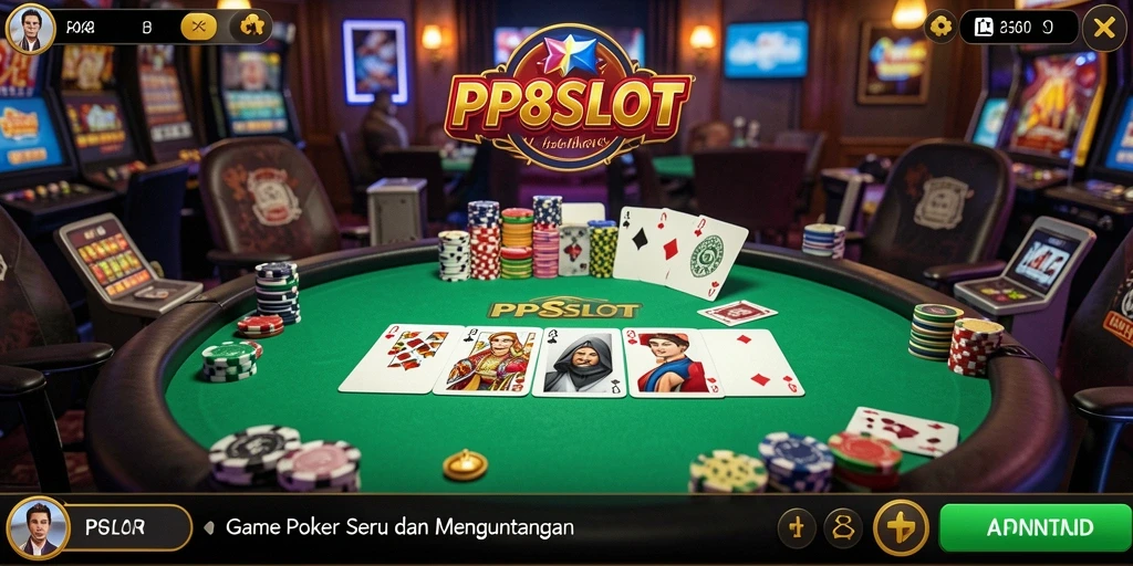 Tampilan gameplay seru di PP8SLOT dengan suasana poker yang menegangkan.