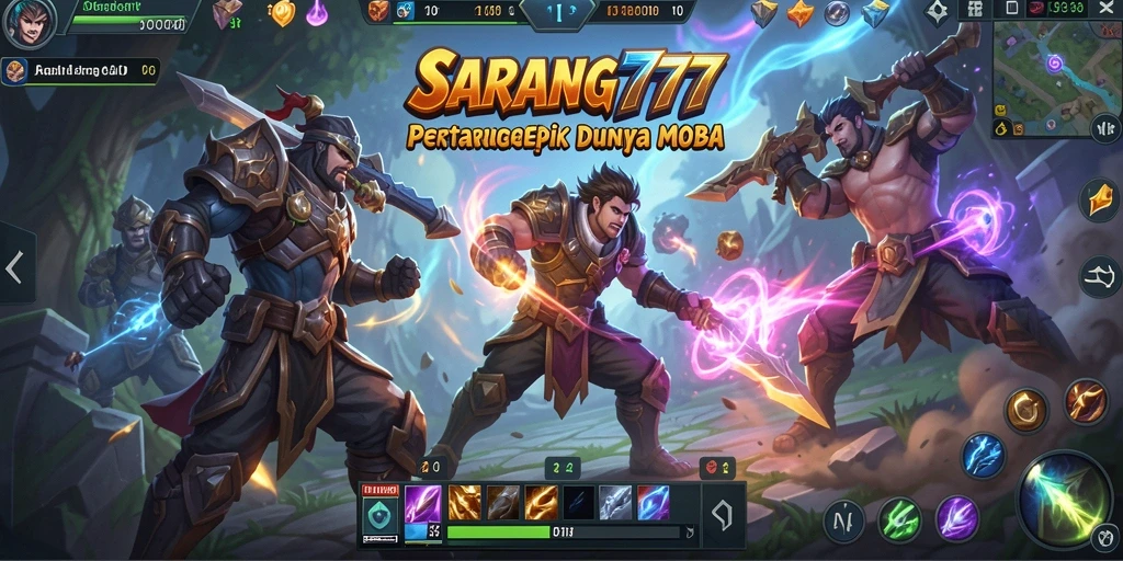 Screenshot SARANG777 menunjukkan aksi seru dalam pertempuran MOBA.