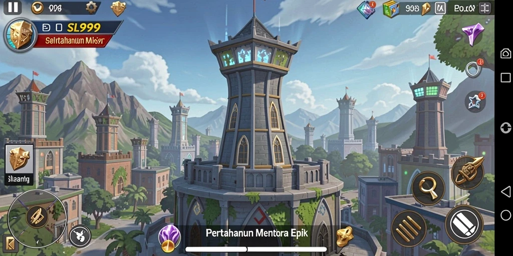 Gameplay menarik di tower defense SL999 dengan menara strategis.